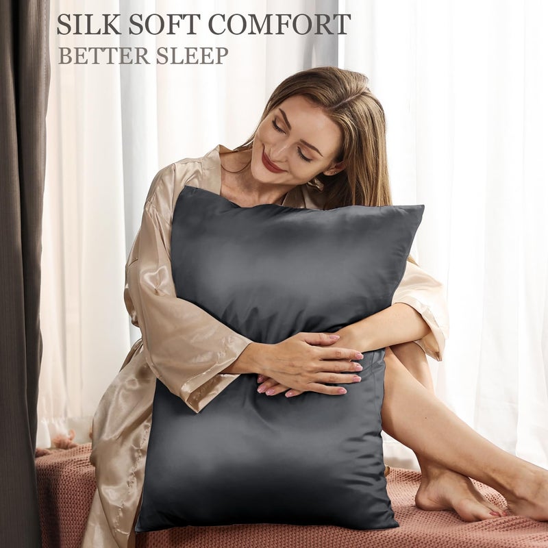 Adubor 100% Silk Pillowcase - Mulberry Silk Pillow Cases, 23 Momme 6A Grade Fibers, Silk Pillow Case for Hair and Skin Health, with Hidden Zipper (Standard 20''Ã—26'', Space Gray, 1PC) - Image 2